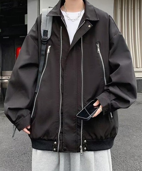 ドロップショルダーZIPディテールシャツジャケット（ブルゾン