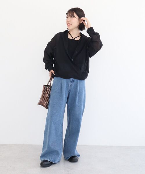 Green　Parks（グリーンパークス）の「カシュクールシアーシャツ（シャツ/ブラウス・レディース・アイボリー/ブラック/モカ/ネイビー・FREE）」の9枚目の写真