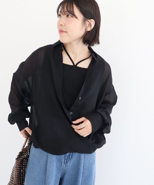 Green　Parks（グリーンパークス）の「カシュクールシアーシャツ（シャツ/ブラウス・レディース・アイボリー/ブラック/モカ/ネイビー・FREE）」の6枚目の写真