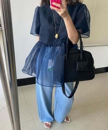 Mela（メラ）の「シアー切り替えペプラムトップス（Tシャツ/カットソー）」