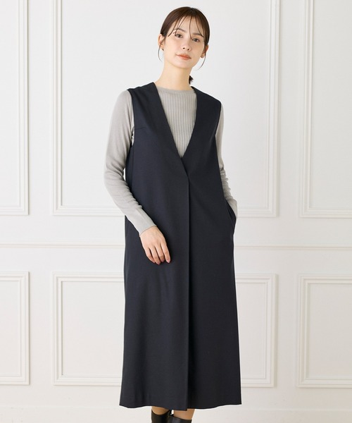 INED(イネド)の「エコベロサキソニー コクーンワンピース(ジャンパースカート・レディース・グレー/ネイビー・9号/7号/11号)」の6枚目の写真