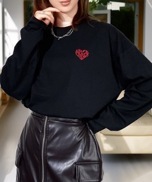 Candlestick（キャンドルスティック）の「ゆったり 着やすい ハート レターロゴ ベアー 刺繍 ロンT（Tシャツ/カットソー）」