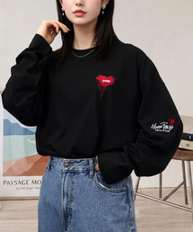 Candlestick（キャンドルスティック）の「ゆったり 着やすい ハート レターロゴ ベアー 刺繍（Tシャツ/カットソー）」