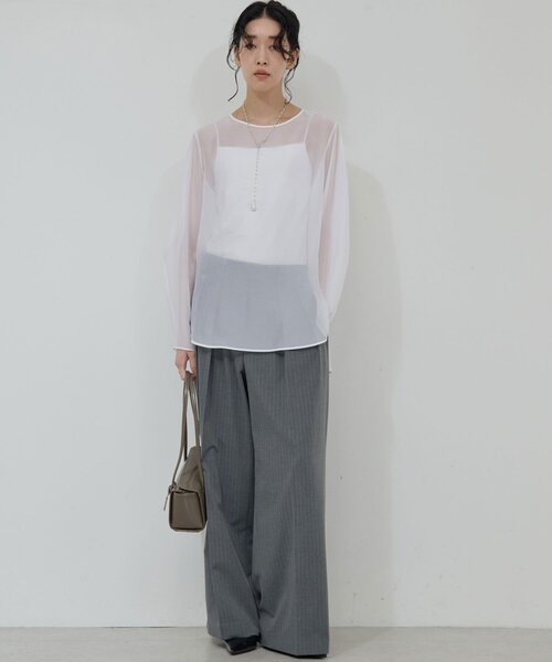 GALLARDAGALANTE（ガリャルダガランテ）の「シアーカーブスリーブブラウス（シャツ/ブラウス・レディース・オフホワイト/ブラウン・FREE）」の6枚目の写真