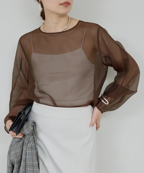 GALLARDAGALANTE（ガリャルダガランテ）の「シアーカーブスリーブブラウス（シャツ/ブラウス・レディース・オフホワイト/ブラウン・FREE）」の17枚目の写真