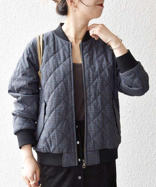 セール】SHIPS any: キルティング チェック バーシティ ブルゾン