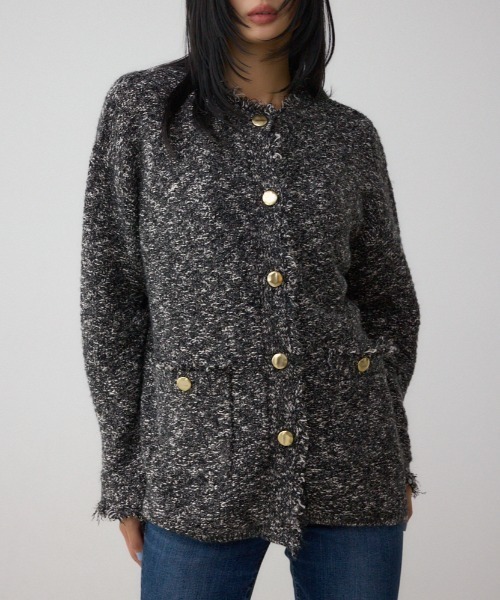 AZUL by moussy（アズールバイマウジー）の「ツイードライクニットカーディガン（カーディガン/ボレロ・レディース・ブラック系その他/ブラウン系その他/グリーン系その他・SMALL/MEDIUM）」の2枚目の写真