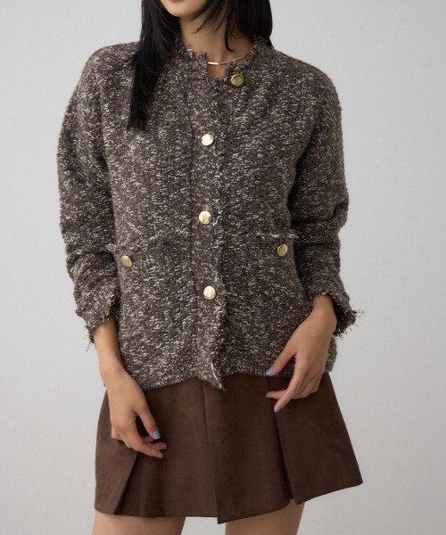 AZUL by moussy（アズールバイマウジー）の「ツイードライクニットカーディガン（カーディガン/ボレロ・レディース・ブラック系その他/ブラウン系その他/グリーン系その他・SMALL/MEDIUM）」の3枚目の写真