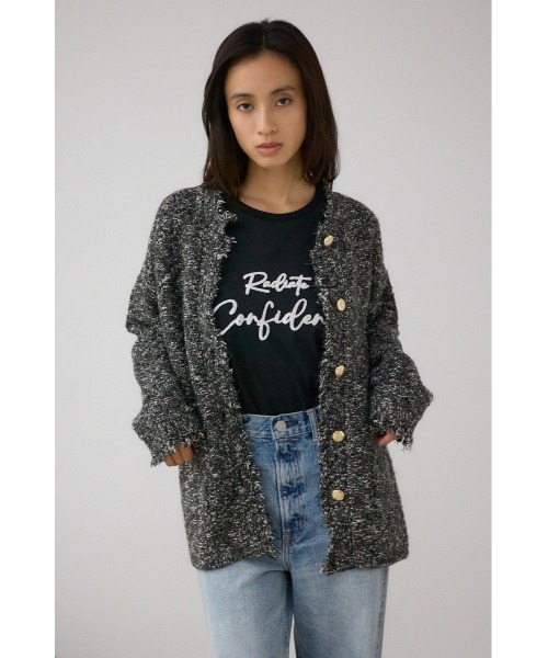 AZUL by moussy（アズールバイマウジー）の「ツイードライクニットカーディガン（カーディガン/ボレロ・レディース・ブラック系その他/ブラウン系その他/グリーン系その他・SMALL/MEDIUM）」の5枚目の写真