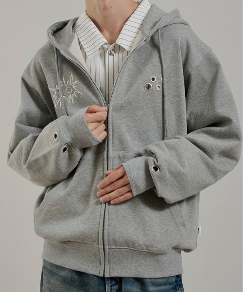 セール】ハトメデザイン裏毛ジップパーカー（パーカー）｜Perushu