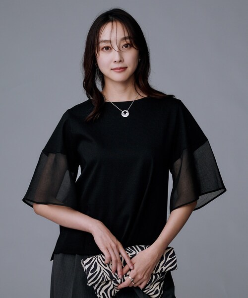 UNTITLED（アンタイトル）の「【洗える/五分袖】シアースリーブ プルオーバー（Tシャツ/カットソー・レディース・オフホワイト/ネイビー/ブラック・04/02/00/50/48/44）」の9枚目の写真