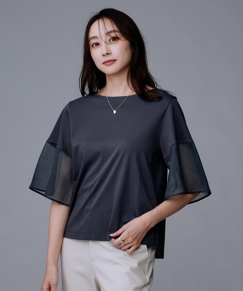 UNTITLED（アンタイトル）の「【洗える/五分袖】シアースリーブ プルオーバー（Tシャツ/カットソー・レディース・オフホワイト/ネイビー/ブラック・04/02/00/50/48/44）」の13枚目の写真