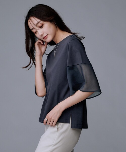 UNTITLED（アンタイトル）の「【洗える/五分袖】シアースリーブ プルオーバー（Tシャツ/カットソー・レディース・オフホワイト/ネイビー/ブラック・04/02/00/50/48/44）」の14枚目の写真
