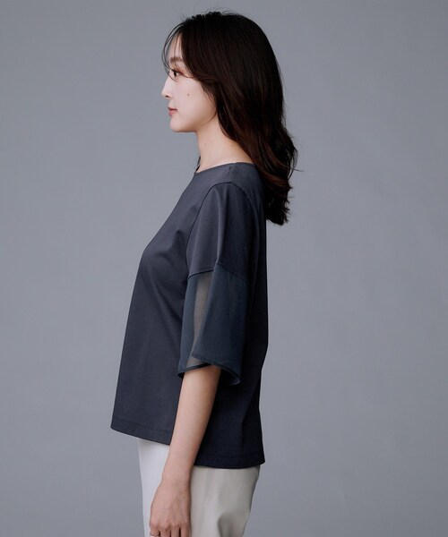 UNTITLED（アンタイトル）の「【洗える/五分袖】シアースリーブ プルオーバー（Tシャツ/カットソー・レディース・オフホワイト/ネイビー/ブラック・04/02/00/50/48/44）」の18枚目の写真