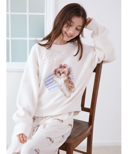 【新品】ジェラートピケシーズージャガードプルオーバー＆ロングパンツセットネイビー ラッピング済み】シーズージャガードプルオーバー&ロングパンツ