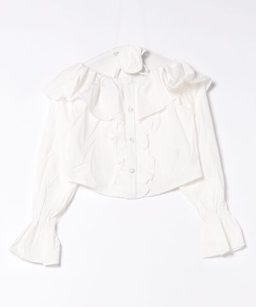 STAY MOTION（ステイモーション）の「【WEB限定】バラモチーフチョーカー付きフリルオフショル長袖ブラウス［韓国ファッション ガーリー］（シャツ/ブラウス・レディース・サックスブルー/オフホワイト・F）」の10枚目の写真