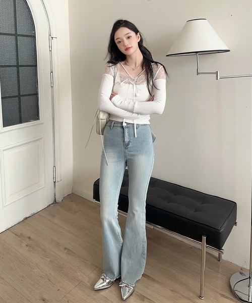 Jasmine Grandiflorum(ジャスミングランディフローラム)の「【Jasmine】バックリボンベルボトムデニムパンツ(デニムパンツ・レディース・ライトブルー/ホワイト/ブルー/ネイビー・SMALL/MEDIUM/LARGE)」の21枚目の写真