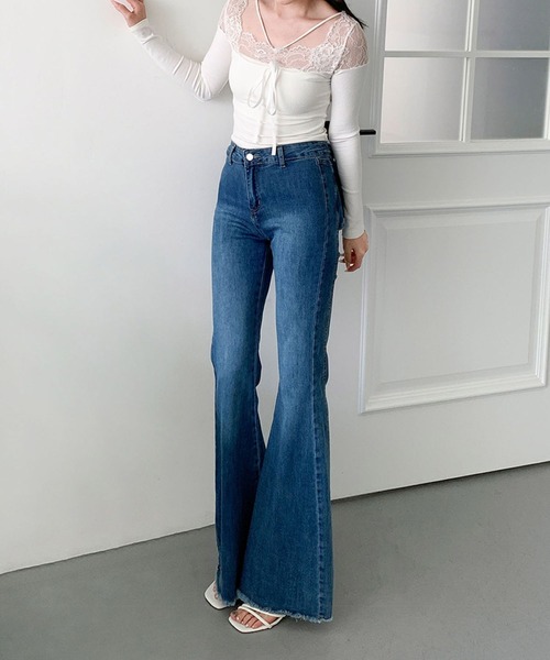 Jasmine Grandiflorum(ジャスミングランディフローラム)の「【Jasmine】バックリボンベルボトムデニムパンツ(デニムパンツ・レディース・ライトブルー/ホワイト/ブルー/ネイビー・SMALL/MEDIUM/LARGE)」の9枚目の写真