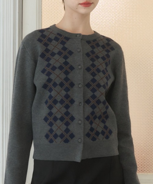アーガイル柄ニットカーディガン/argyle knit cardigan（カーディガン