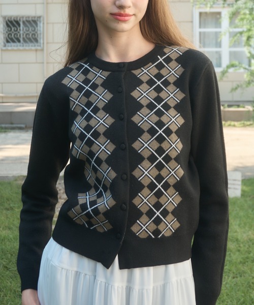 アーガイル柄ニットカーディガン/argyle knit cardigan（カーディガン