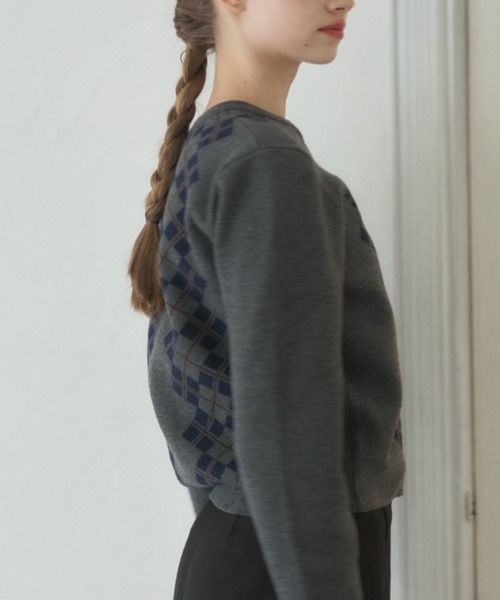 アーガイル柄ニットカーディガン/argyle knit cardigan（カーディガン