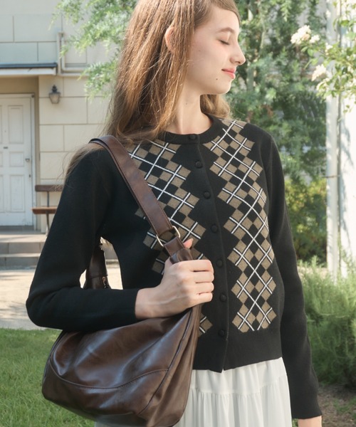 アーガイル柄ニットカーディガン/argyle knit cardigan（カーディガン
