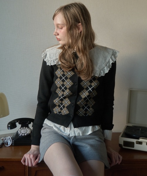 アーガイル柄ニットカーディガン/argyle knit cardigan（カーディガン