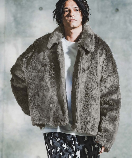 GLIMCLAP（グリムクラップ）の「mj11097-Shaggy Luxe Jacket フェイクファージャケット(192-049-gla-cf)（その他アウター・メンズ・ブラック/ブラウン/チャコール・S/M/L）」の4枚目の写真