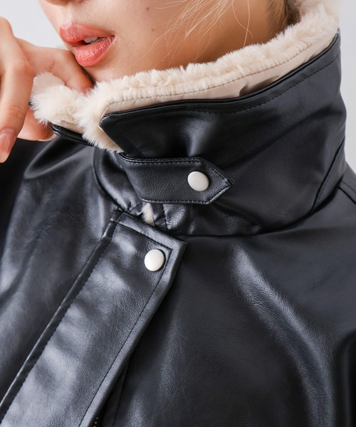 セール】【冬の主役アウター】ファー×フェイクレザーブルゾン
