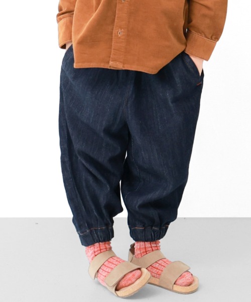 L.COPECK(エルコペック)の「倉敷ジーンズ作務衣パンツ(デニムパンツ・キッズ・ワンウォッシュ・100cm/110cm/120cm/130cm/140cm)」の1枚目の写真