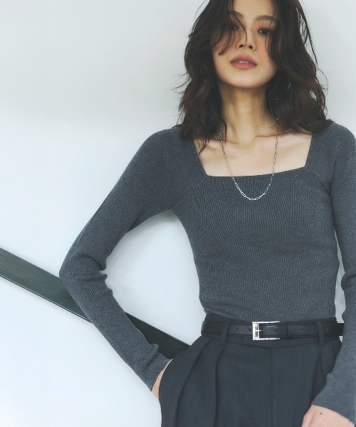 シルクカシミアブレンドデコルテリブニット（ニット/セーター