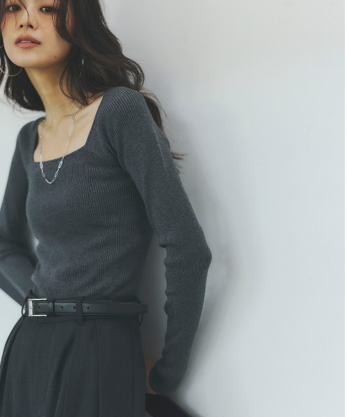 シルクカシミアブレンドデコルテリブニット（ニット/セーター