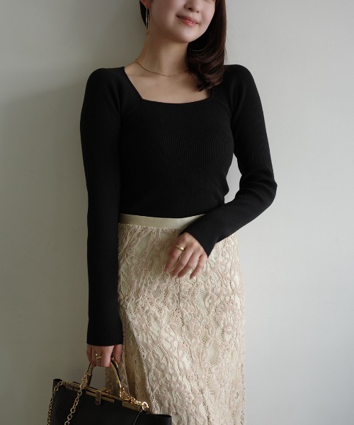 アニュアンス　シルクカシミアブレンドデコルテリブニット　アイボリー アニュアンス anuans シルクカシミアブレンドデコルテリブニット