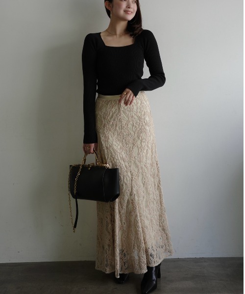 シルクカシミアブレンドデコルテリブニット（ニット/セーター