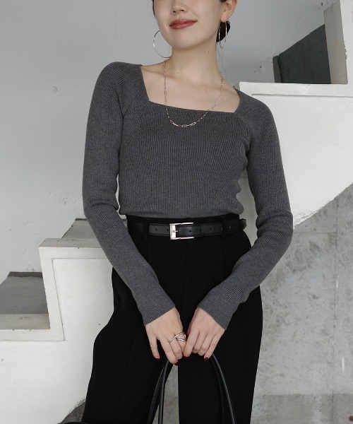 シルクカシミアブレンドデコルテリブニット（ニット/セーター