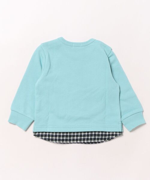 KP BOY（ケーピーボーイ）の「車刺シュウ×裾チェック トレーナー（スウェット・キッズ・オートミール/サックスブルー・80ｃｍ/90cm/100cm/110cm/120cm/130cm）」の3枚目の写真