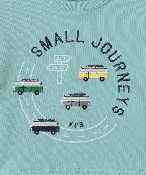 KP BOY（ケーピーボーイ）の「車刺シュウ×裾チェック トレーナー（スウェット・キッズ・オートミール/サックスブルー・80ｃｍ/90cm/100cm/110cm/120cm/130cm）」の5枚目の写真