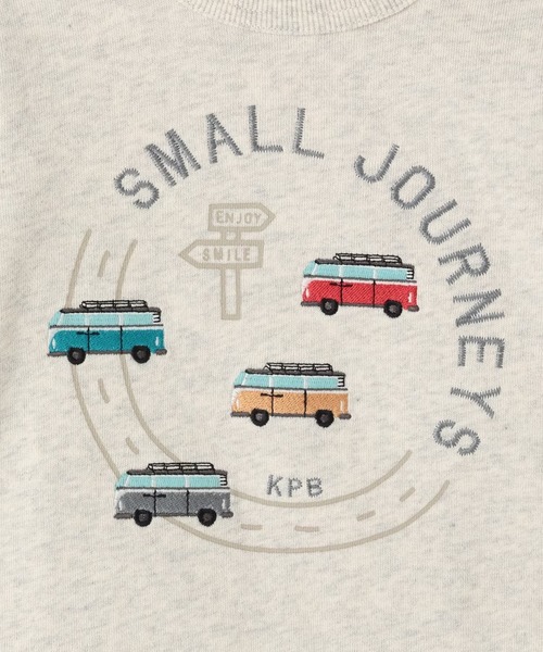 KP BOY（ケーピーボーイ）の「車刺シュウ×裾チェック トレーナー（スウェット・キッズ・オートミール/サックスブルー・80ｃｍ/90cm/100cm/110cm/120cm/130cm）」の4枚目の写真