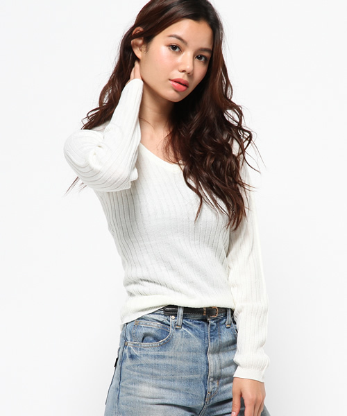 MOUSSY（マウジー）の「BASIC RIB KNIT（ニット/セーター・レディース・オフホワイト/オレンジ/カーキ/ブラック/トップグレー・FREE）」の2枚目の写真