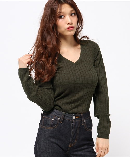 MOUSSY（マウジー）の「BASIC RIB KNIT（ニット/セーター・レディース・オフホワイト/オレンジ/カーキ/ブラック/トップグレー・FREE）」の4枚目の写真