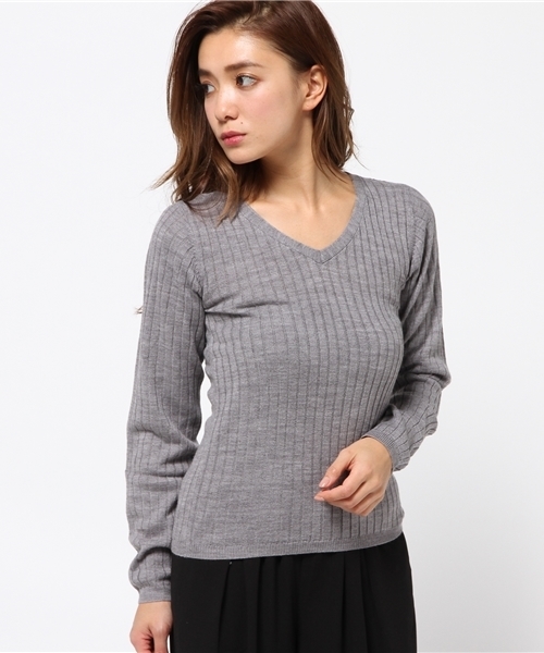 MOUSSY（マウジー）の「BASIC RIB KNIT（ニット/セーター・レディース・オフホワイト/オレンジ/カーキ/ブラック/トップグレー・FREE）」の3枚目の写真