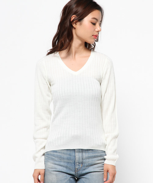 MOUSSY（マウジー）の「BASIC RIB KNIT（ニット/セーター・レディース・オフホワイト/オレンジ/カーキ/ブラック/トップグレー・FREE）」の12枚目の写真