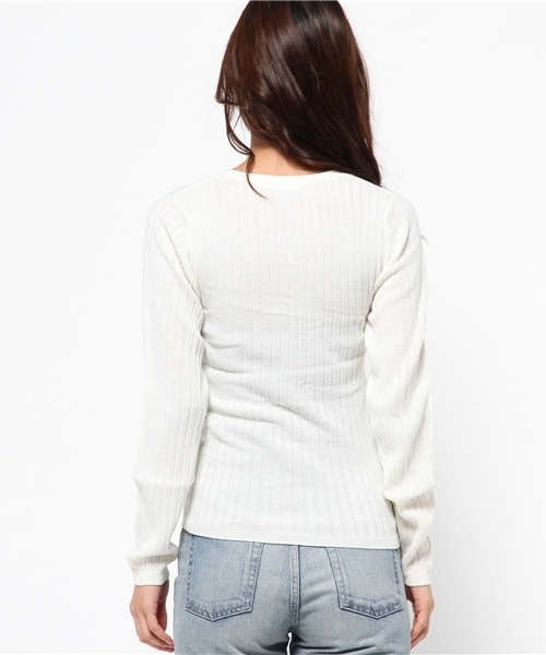 MOUSSY（マウジー）の「BASIC RIB KNIT（ニット/セーター・レディース・オフホワイト/オレンジ/カーキ/ブラック/トップグレー・FREE）」の6枚目の写真