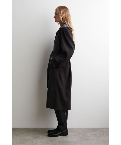 COS ダークネイビー ウールコート DOUBLE-BREASTED SHORT WOOL-BLEND COAT ダブルブレストウールブレンド