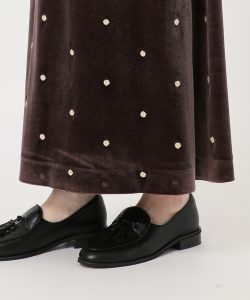 ♡新品♡ B.C STOCK ベーセーストック ベロアフラワー刺繍ワンピース 追加4》【WEB限定】手洗い可 / ベロアフラワー刺繍ワンピース