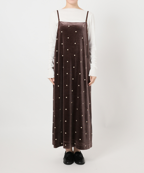 ベーセーストック　B.C STOCK ベロアフラワー刺繍ワンピース 追加4》【WEB限定】手洗い可 / ベロアフラワー刺繍ワンピース