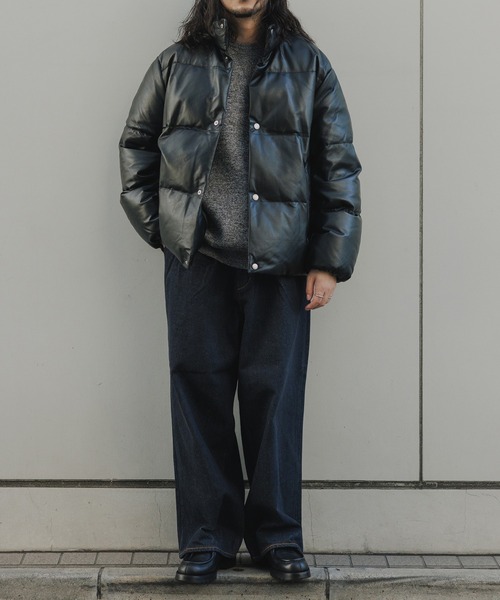 さり様　新品未使用　アダムエロペ　ダウンジャケット　ブラック　フェザー 別注》【AVIREX for ADAM ET ROPE'】レザーダウンジャケット（ダウン