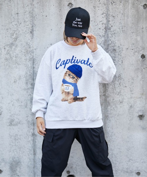GORGE(ゴージ)の「《ねこニット帽×刺繍ロゴ》レディース 裏毛 スウェット 猫プリント カジュアル 春秋冬(スウェット・レディース・ブラウン/ボルドー/カモフラージュ/オートミール/チャコール・F)」の8枚目の写真