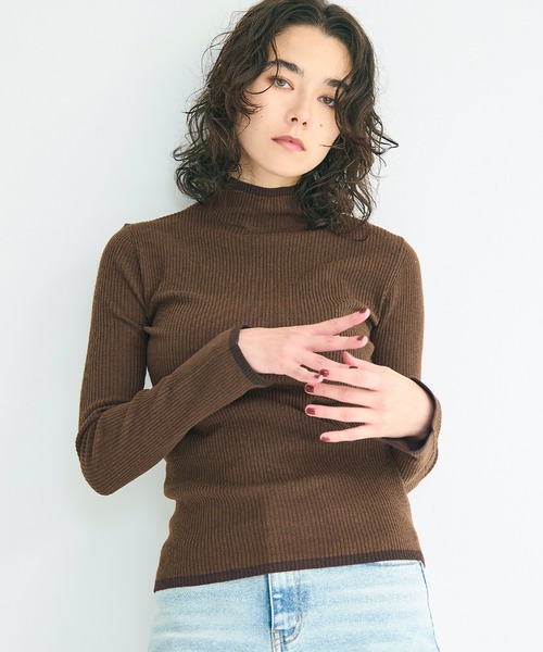 coca(coca)(コカ)の「【WEB限定セール】アンゴラタッチ 配色ハイネックニット(ニット/セーター・レディース・ブラック/グレー/その他1/ブラウン・L/M/S)」の3枚目の写真