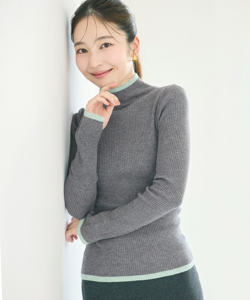coca(coca)(コカ)の「【WEB限定セール】アンゴラタッチ 配色ハイネックニット(ニット/セーター・レディース・ブラック/グレー/その他1/ブラウン・L/M/S)」の2枚目の写真